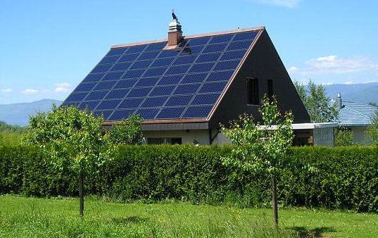 solar panel on home with green garden